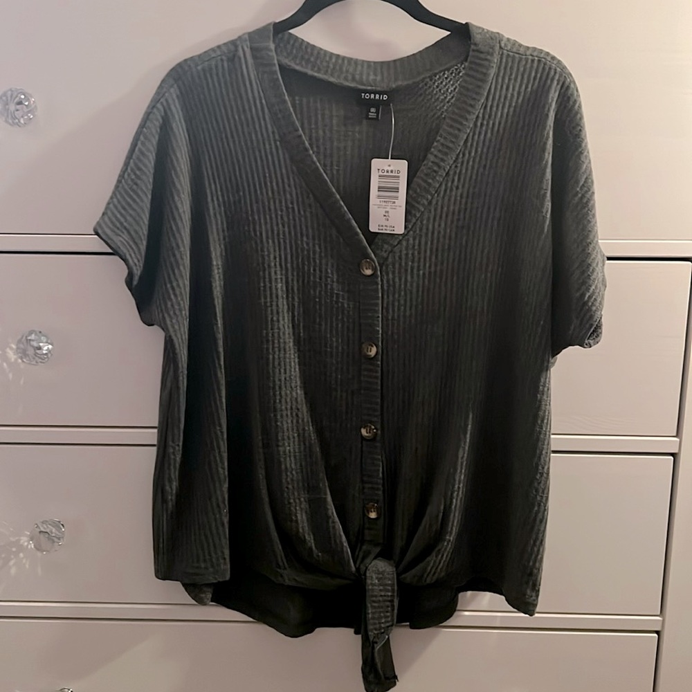 Torrid Waffle Cropped Front Tie Tee